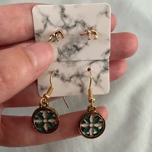 Clearance Flower and Elephant Pendant Earring Set